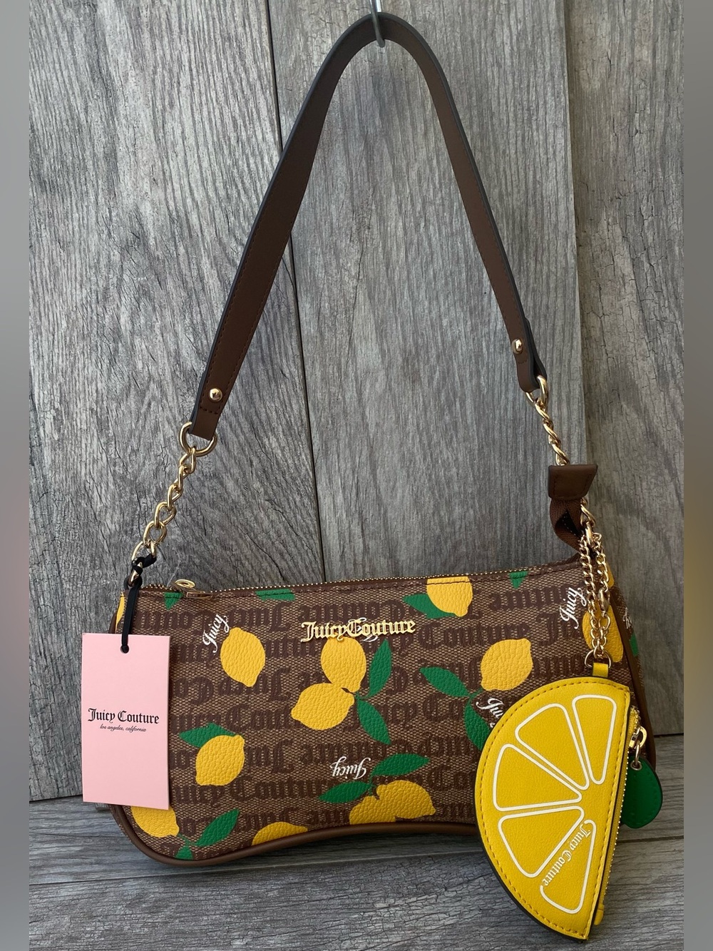 Juicy Couture Lemon Print Shoulder Bag with Coin Pouch Charm